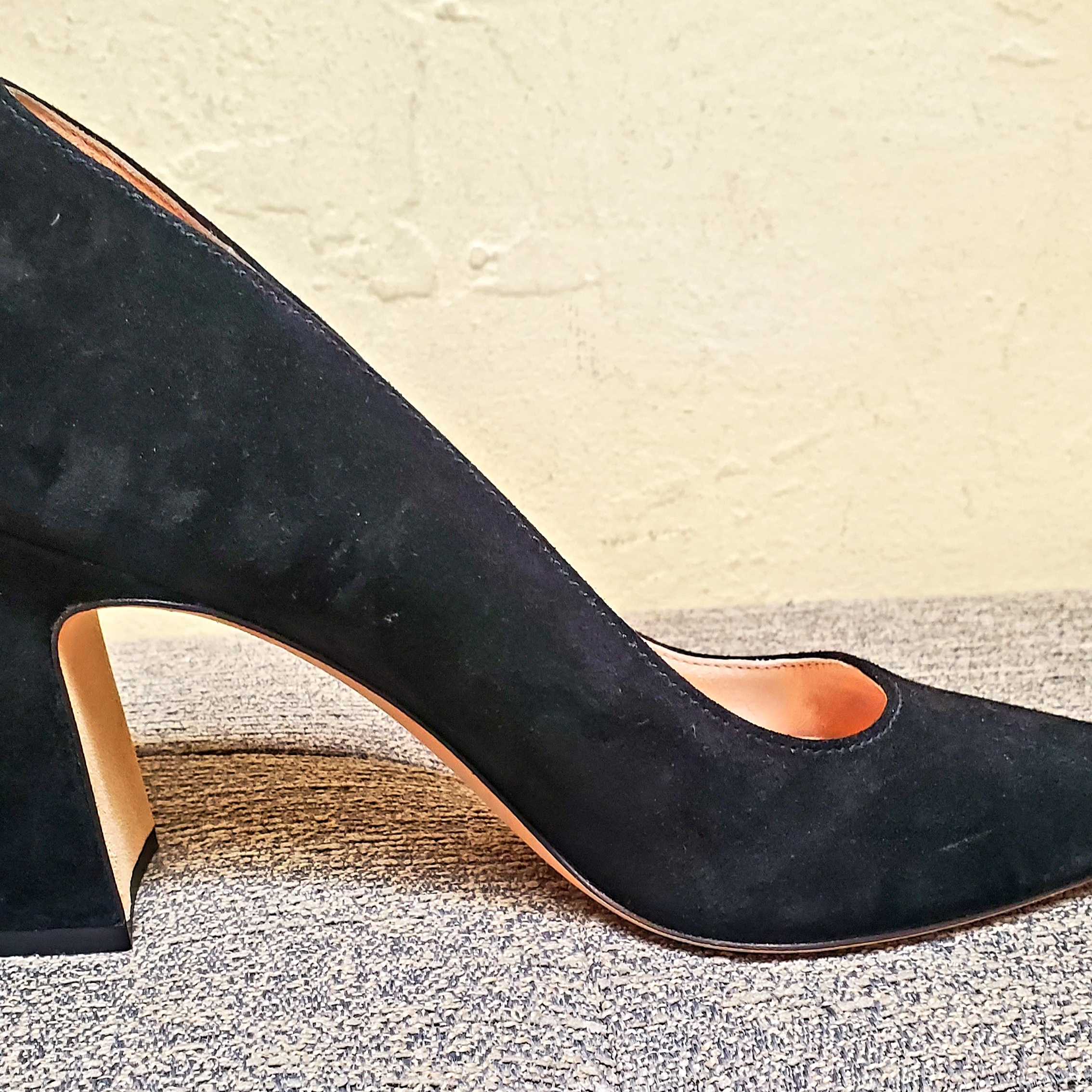 Black Suede Geometric Heel Pumps
